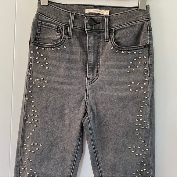 Levi’s Mile High Super Skinny Grey Embellished Ankle Black Studded Rise Premium - Picture 5 of 14